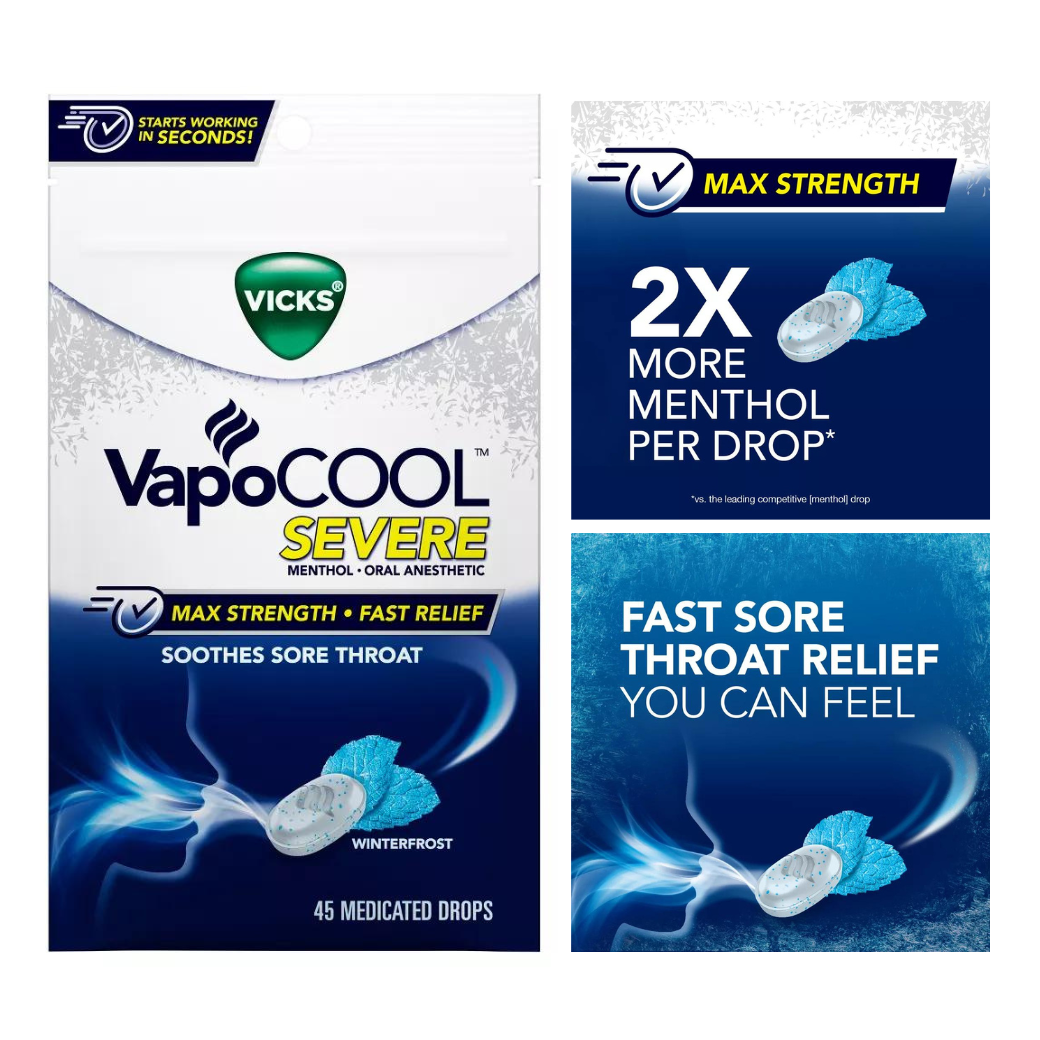 ยาอมแก้เจ็บคอ Vicks Vapocool Severe ขนาด 45 เม็ด จากอเมริกา พร้อมส่ง