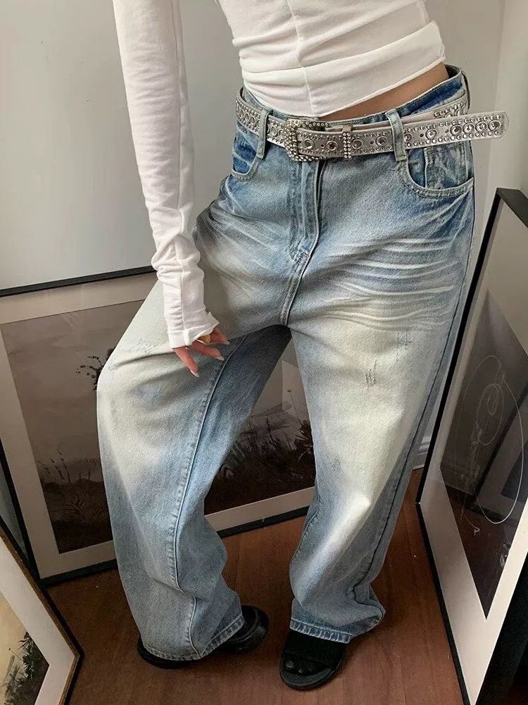 High waist loose wide leg jeans  กางเกงยีนส์ขากว้างเอวสูงทรงหลวม