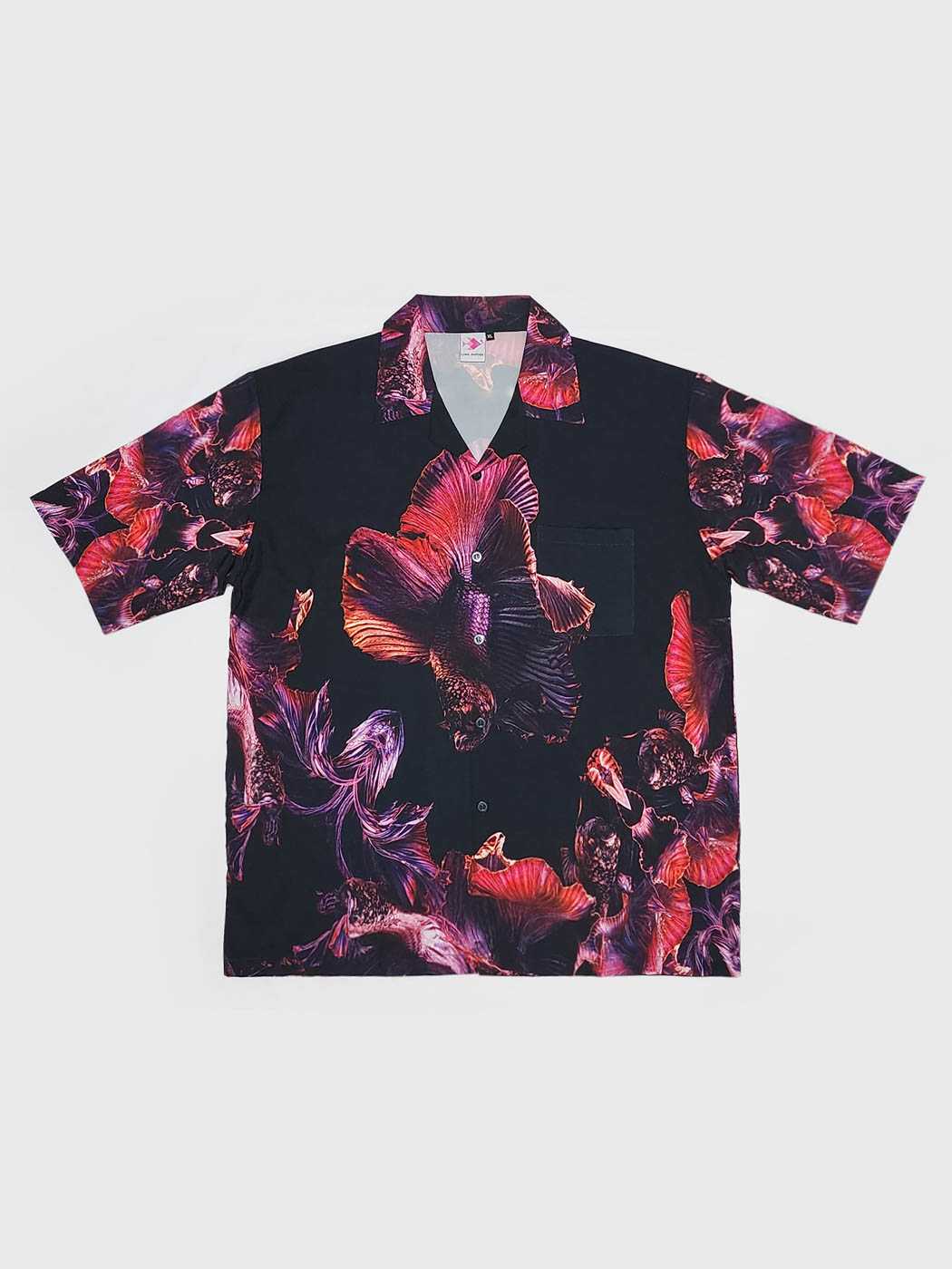 Purple Black Halfmoon Betta Hawaii Shirt - Black/Purple