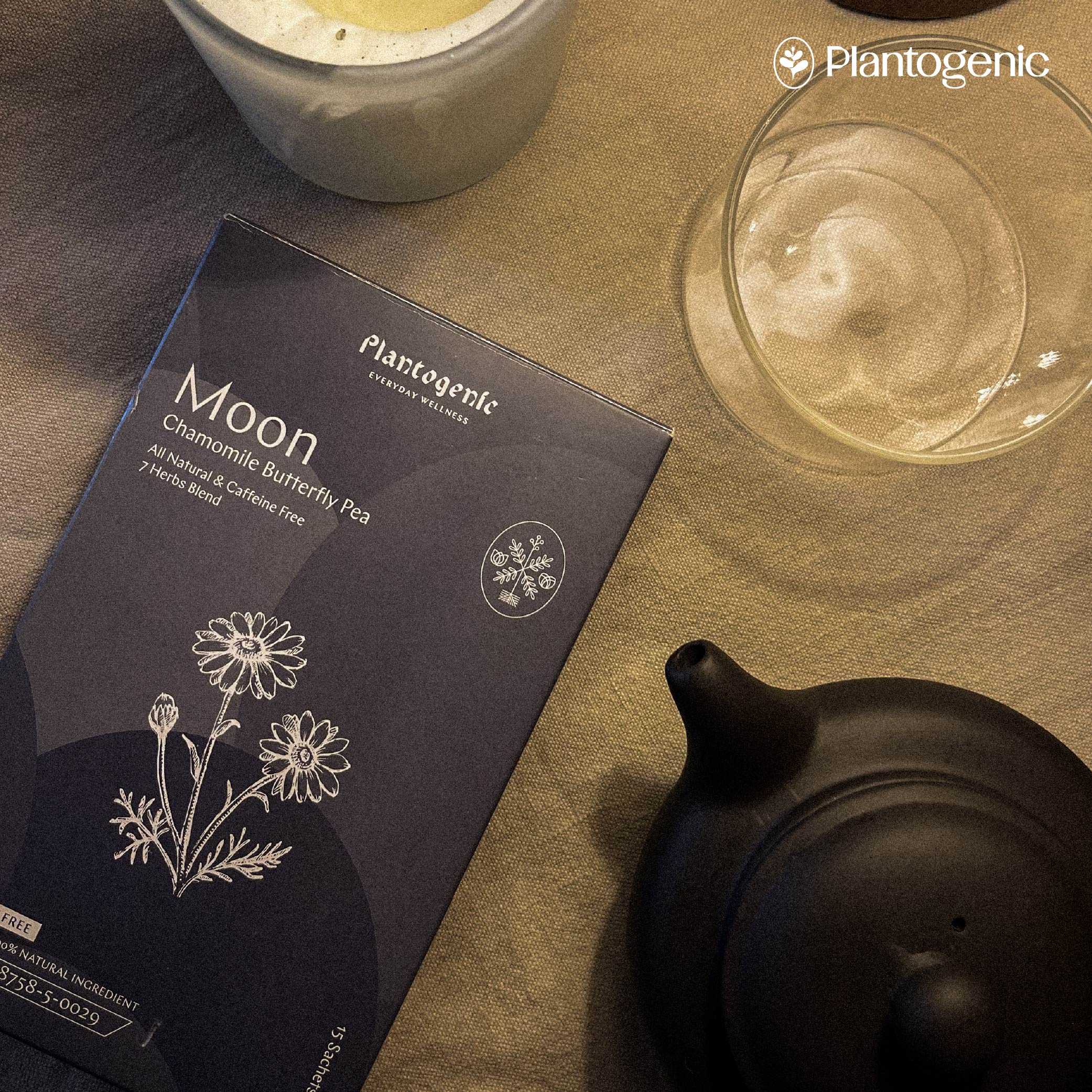 Plantogenic - Moon Herbal Tea ชาคาโมไมล์ อัญชัน และสมุนไพร ไม่มีคาเฟอีน ไม่มีน้ำตาล (Plant-Based)
