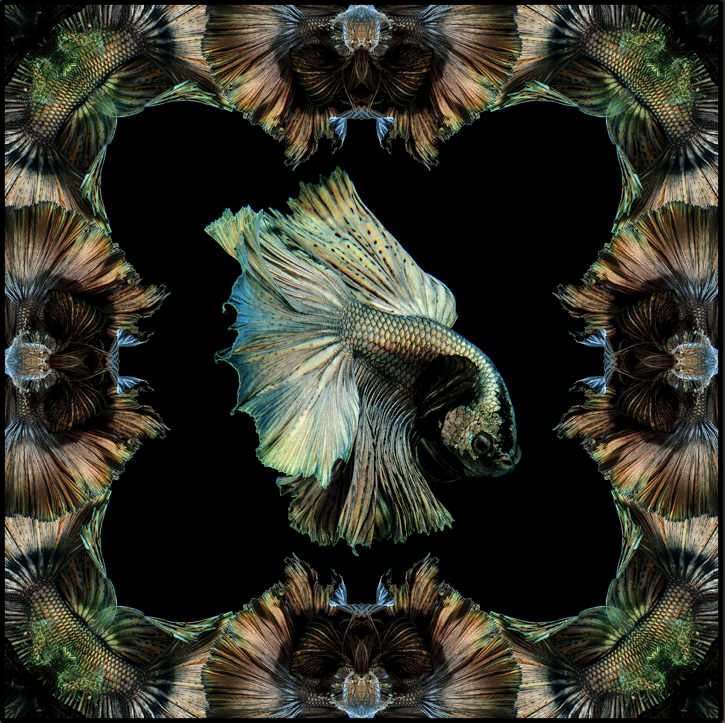 Green Copper Halfmoon Betta  Scarf - Black/Green