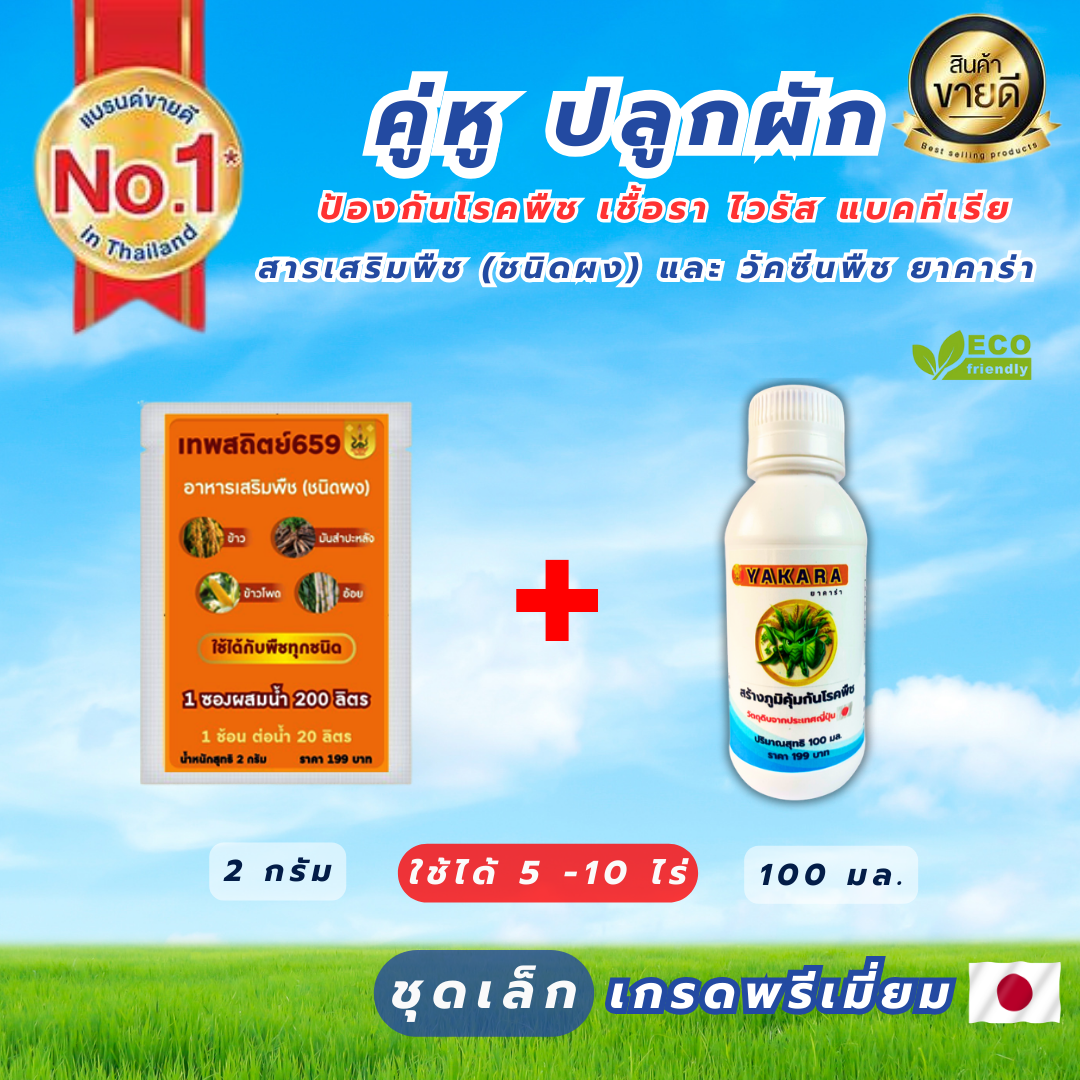คู่หูคู่เทพ ผงดำ 2กรัม + ยาคาร่า 100ml ป้องกันโรครา ไวรัส และแบคทีเรีย ในพืช โรคพืชป้องกันได้