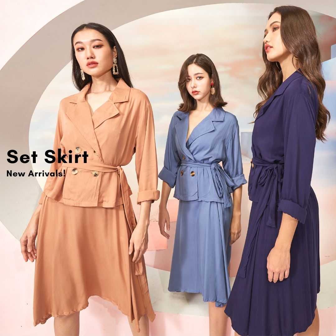 Set Skirt sofia  สีพื้น ชุดเสื้อBlazer&กระโปรง