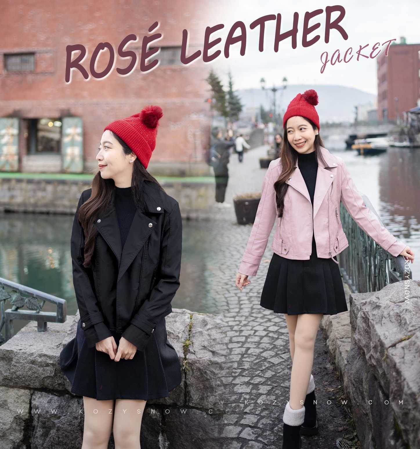 J0012 ROSÉ LEATHER JACKET เสื้อแจ็คเก็ตหนังโรเซ่ มี2สี ชมพู ดำ