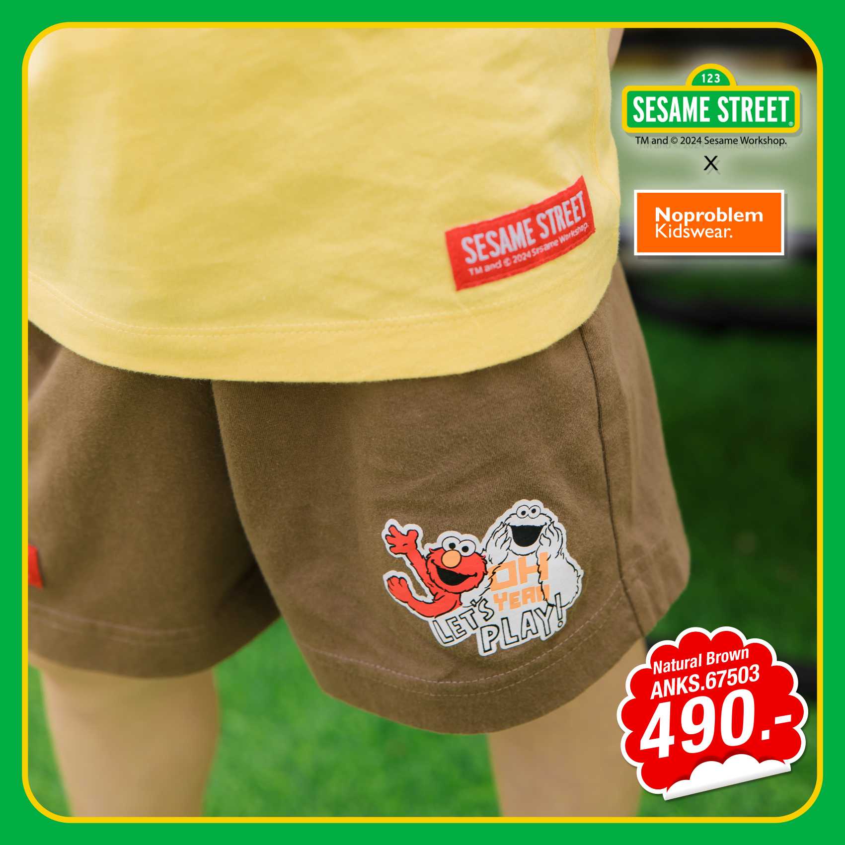 กางเกงขาสั้นเอวยืดเด็กพิมพ์ลาย รหัส ANKS.67503 - SESAME STREET SHORT PANTS