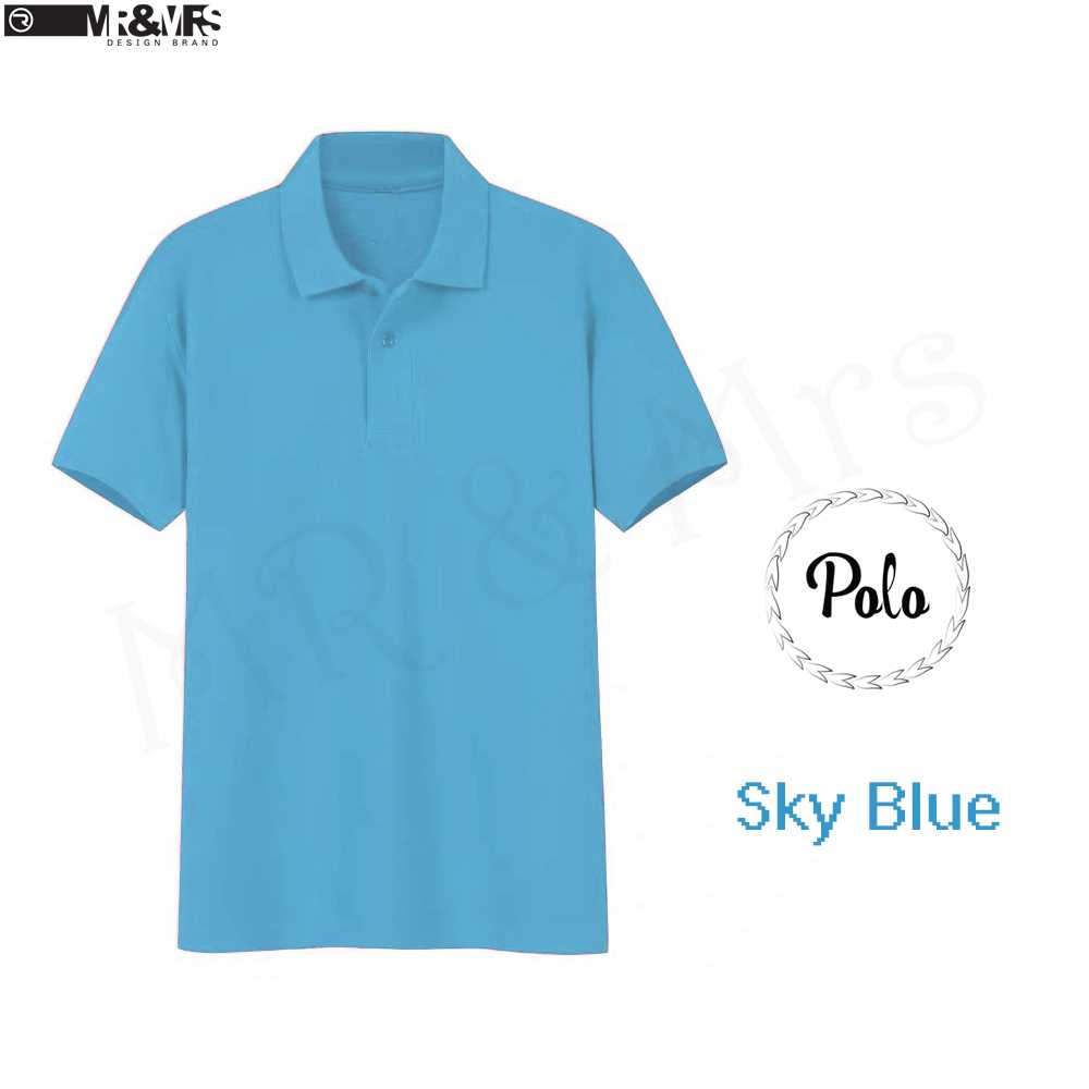 เสื้อโปโล เสื้อคอปกชาย/หญิง แขนสั้น POLO ผ้าCOTTON มีกระเป๋าหน้า (สีฟ้า) HONEY BIRD