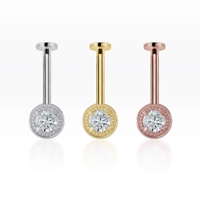 PiercingRoomByJay Single Gems CZ diamond SCREW Flat Back เงินแท้ (ราคาต่อชิ้น)