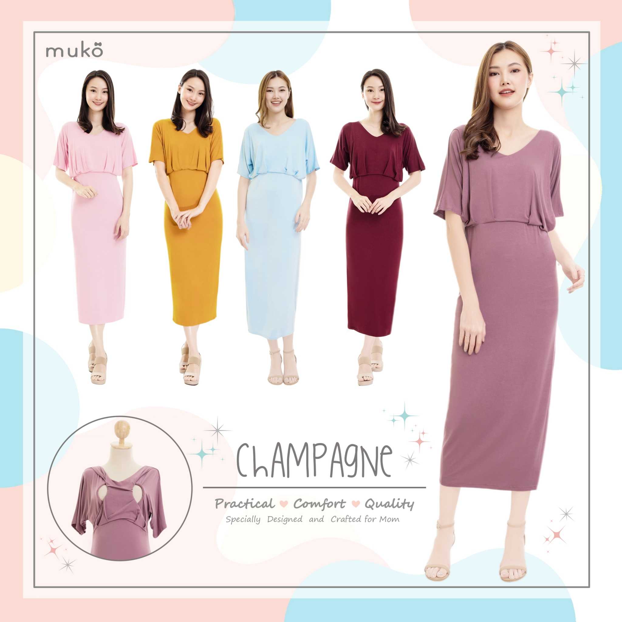 Muko Champagne เดรสเปิดให้นม คลุมท้อง MR05 (Dresses)