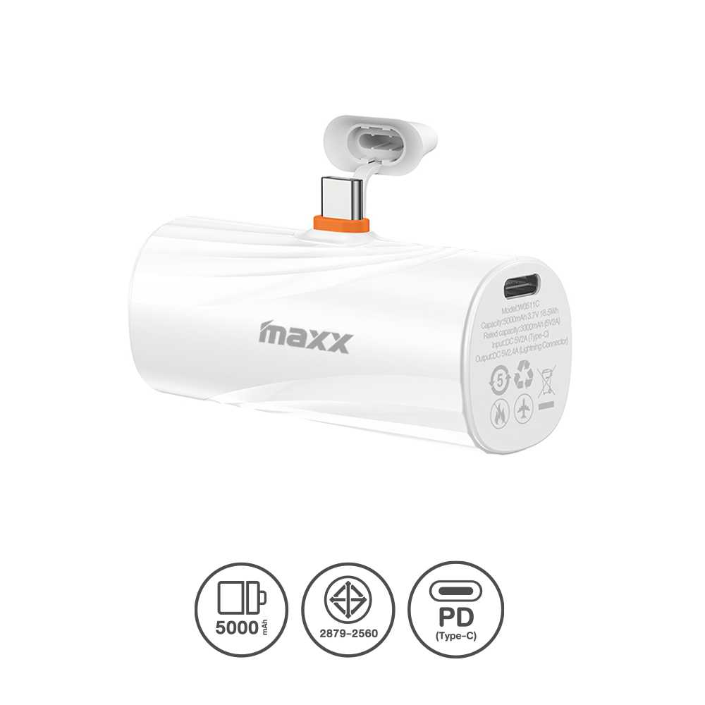 Power Bank 5000mAh Type-C(PD),White (W0511C-C) - แบตสำรอง Maxx