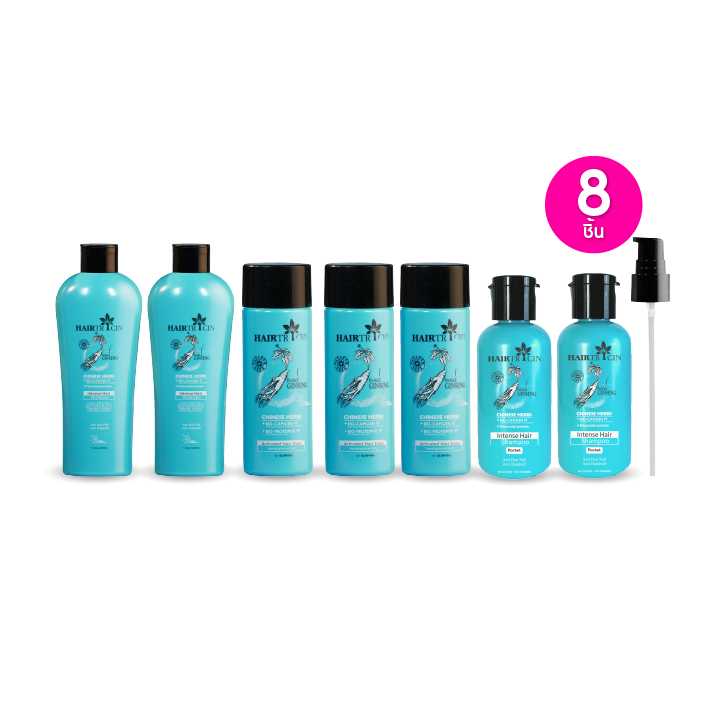 Hairtricin Hair แชมพู ขนาด 220 มล. 2 ขวด + ขนาด 50 มล. 3 ขวด ฟรี ขนาดพกพา 2 ขวด+หัวเจลโทนิค (114090)