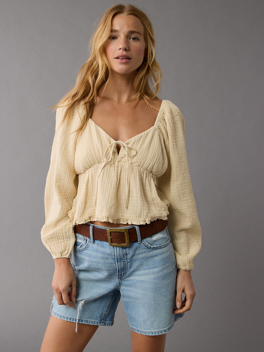 เสื้อ ผู้หญิง 5560 RUCHED FLOWY BABYDOLL TOP ( 035-5560-207 )