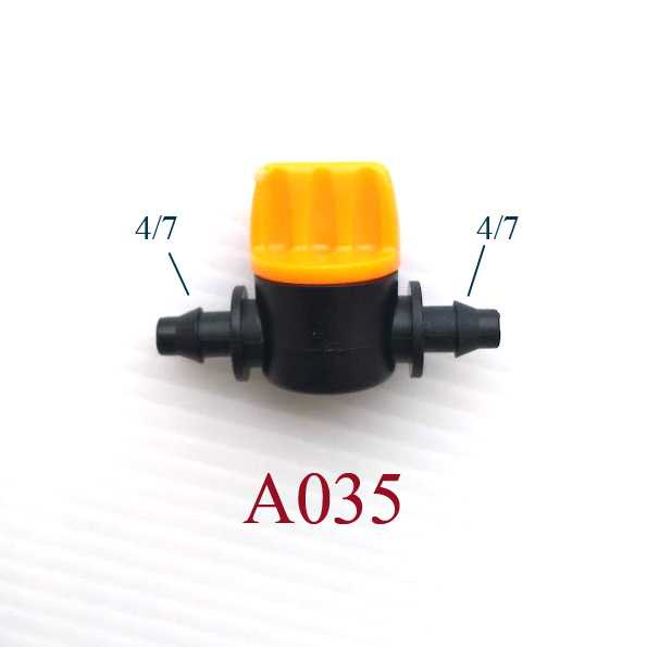 A035 วาล์วน้ำ  มินิ เหลือง-ดำ ต่อสายไมโคร 4/7 หรือ 5/7   ปิด-เปิด น้ำ ระบบน้ำ เกษตร พ่นหมอก