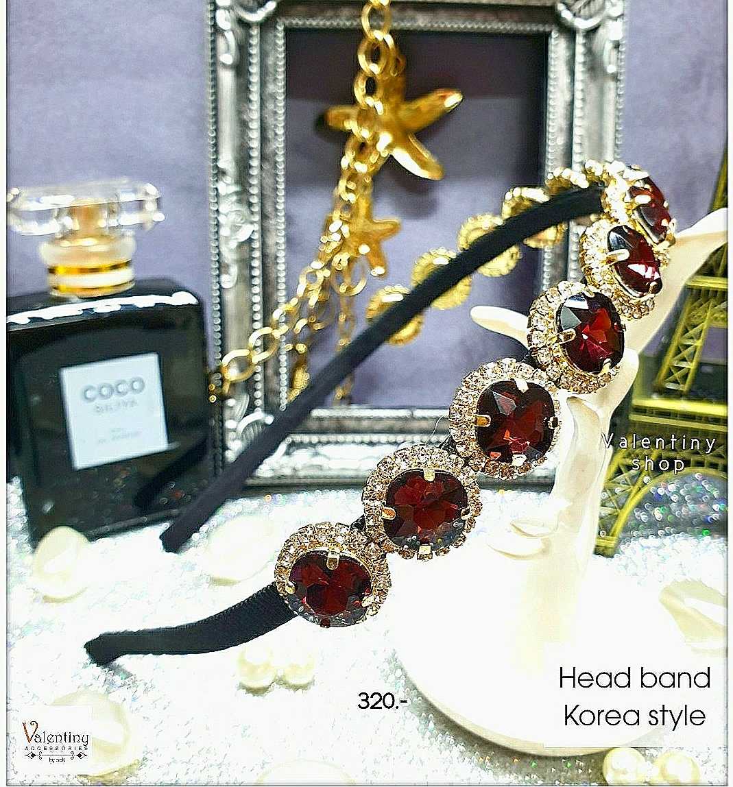 HB0002 ที่คาดผมพลอยสีแดงล้อมเพขรหรูหรา
