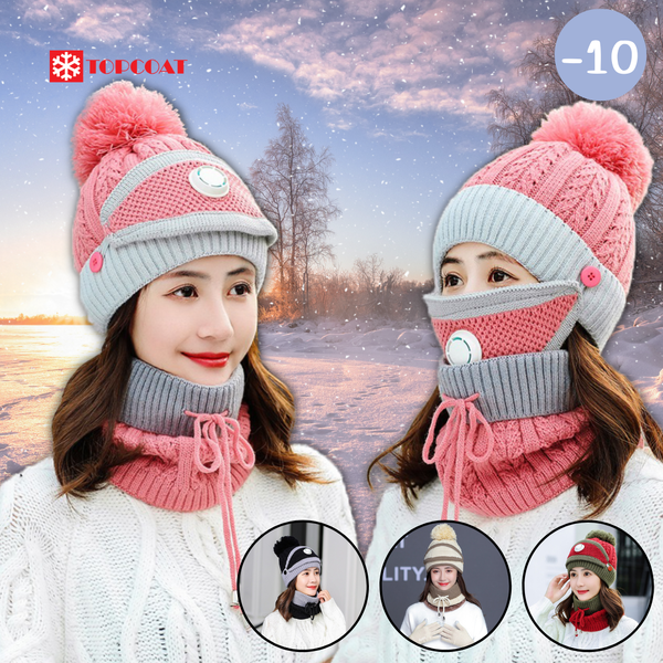 หมวกกันหนาว หมวกไหมพรมพร้อมปลอกคอ และแมสไหมพรม UNISEX