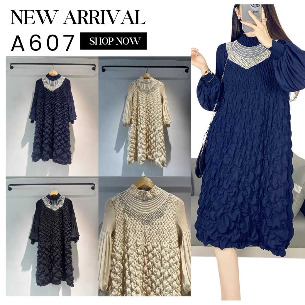 Pleatbynisa A607 เดรสอัดพลีท เนื้อผ้าPolyester100%