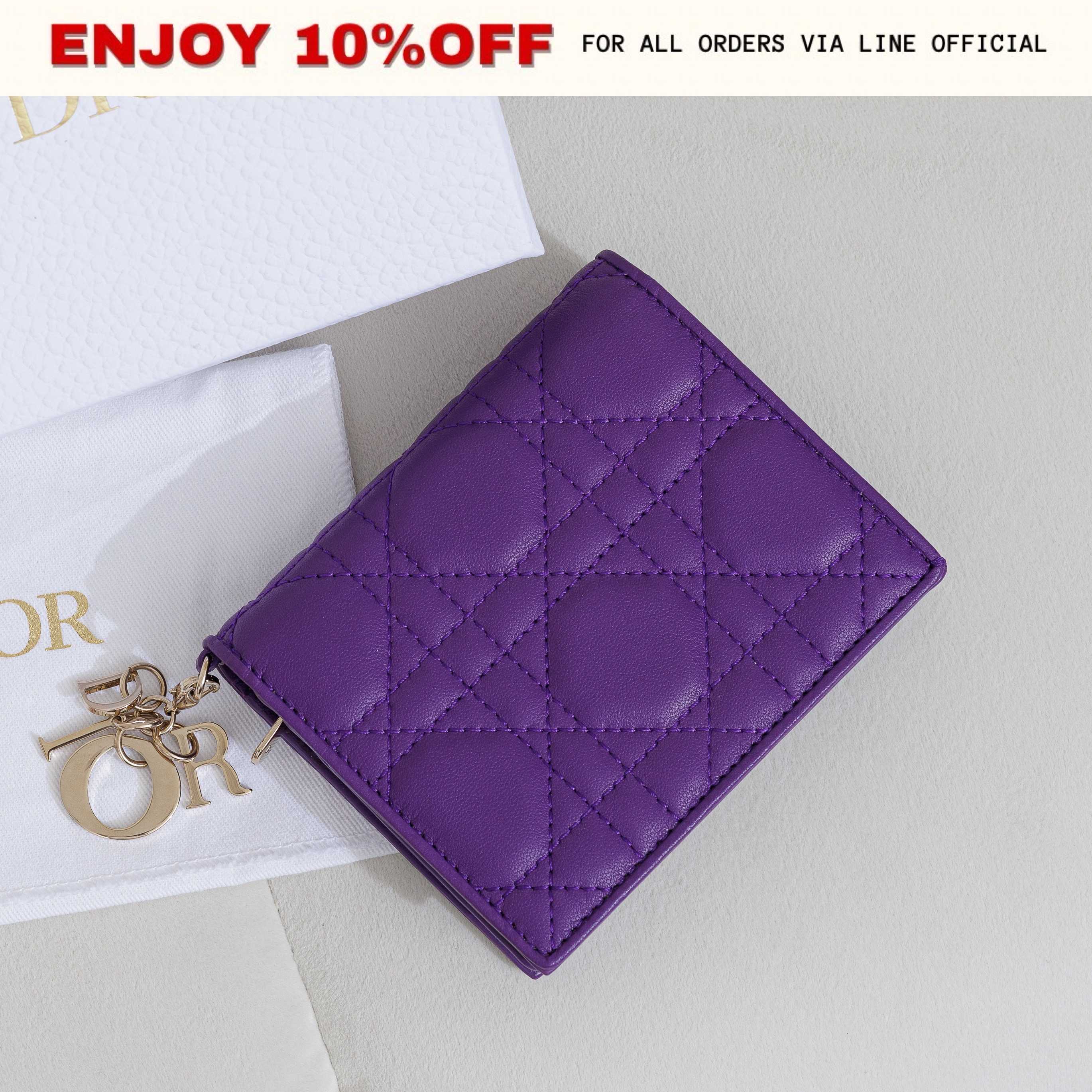 📍LIKE NEW📍DIOR Mini Lady Dior Gardenia Wallet  สี Purple Cannage Lambskin GHW | Bag