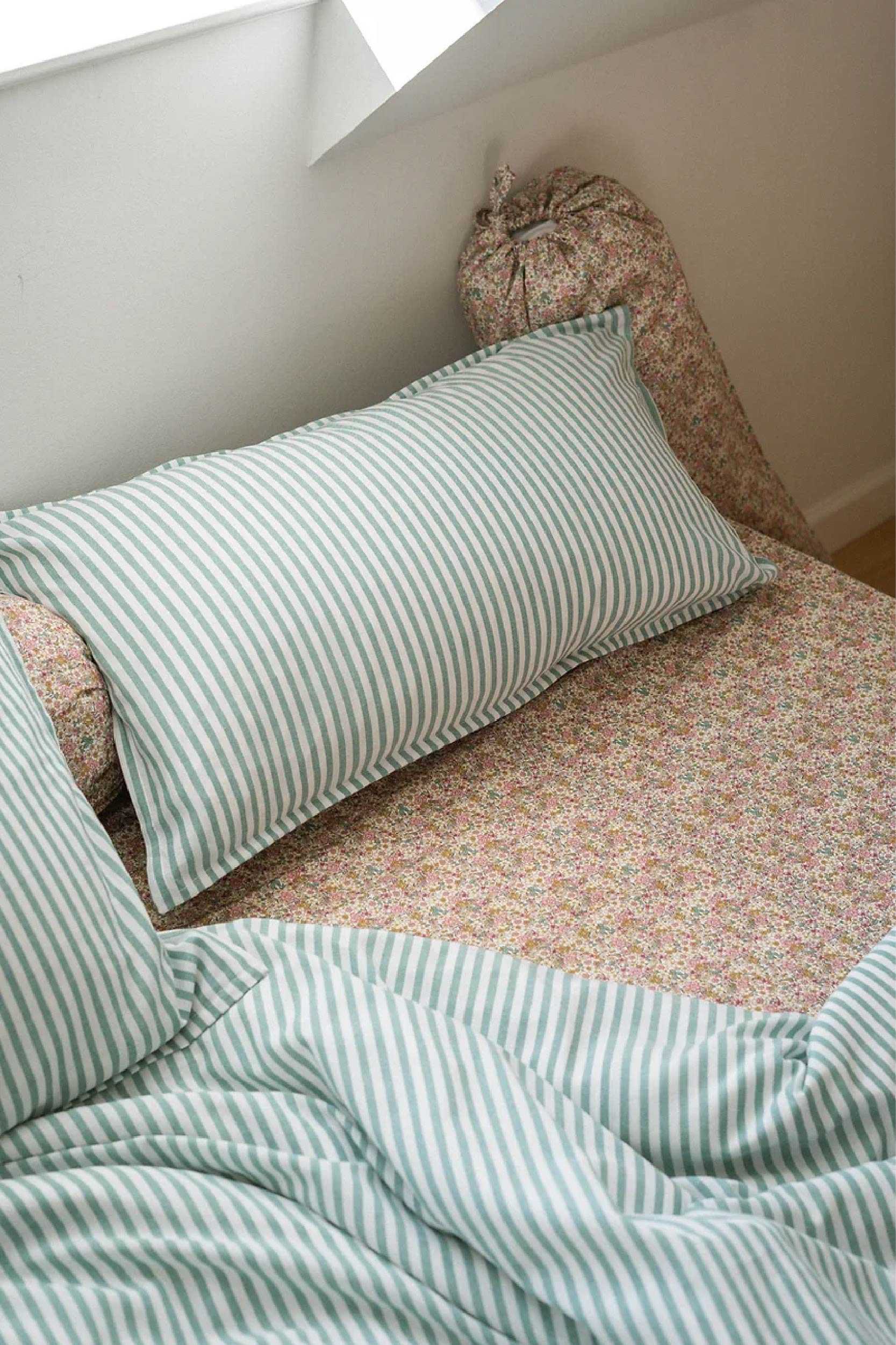 ชุดปลอกผ้านวมลายทาง Teal Green Stripes Bedding Set (Made to Order)