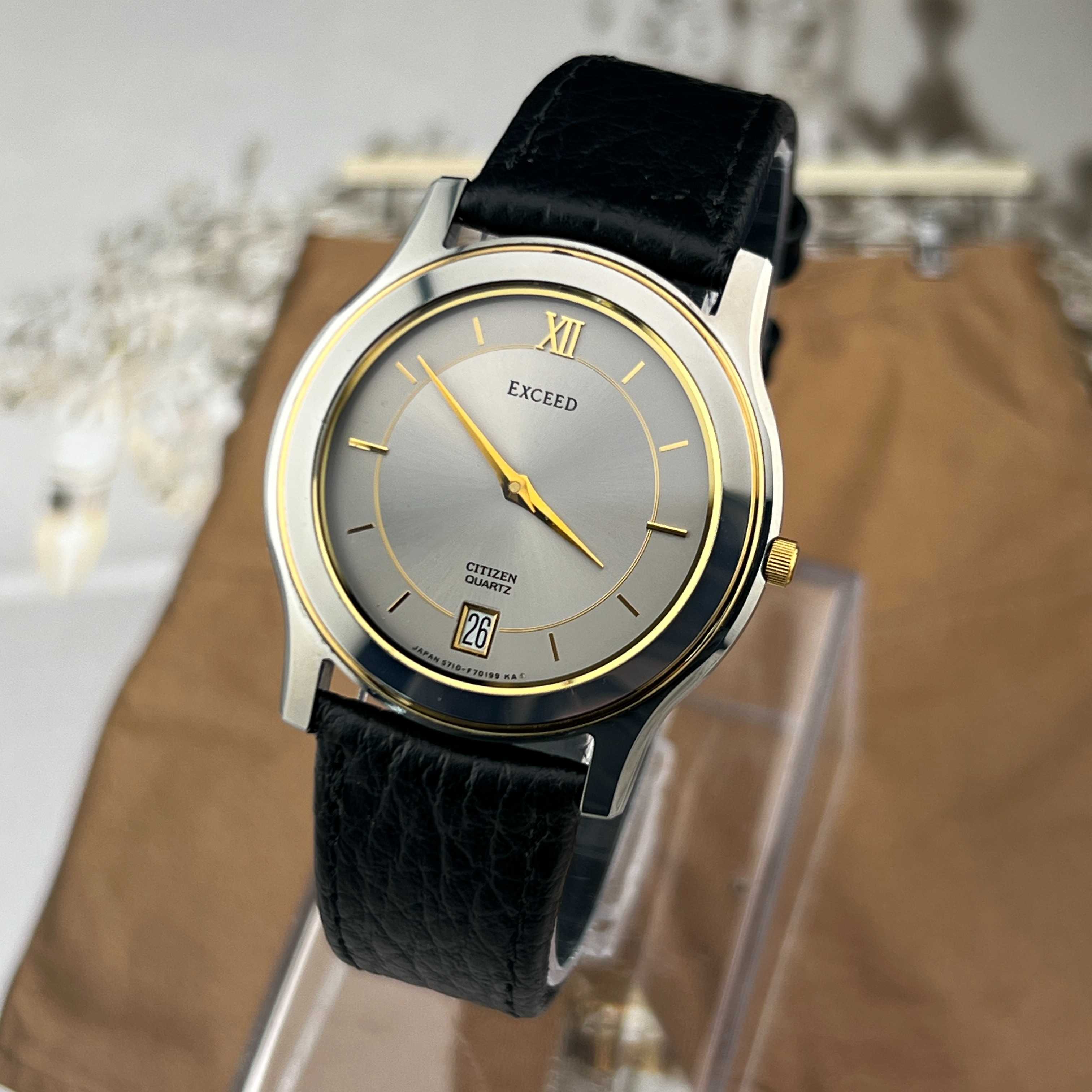 Vintage Citizen Exceed Quartz Silver Sunburst Dial Ref.5777-F70183 NA Japan Date 1991