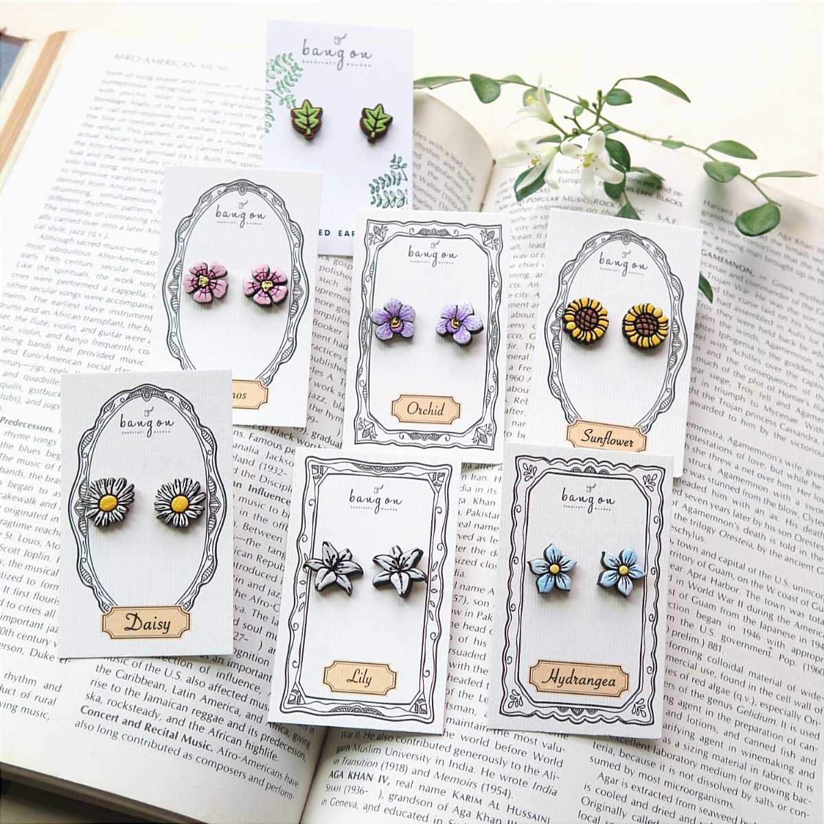 Wooden earring flower collection 01