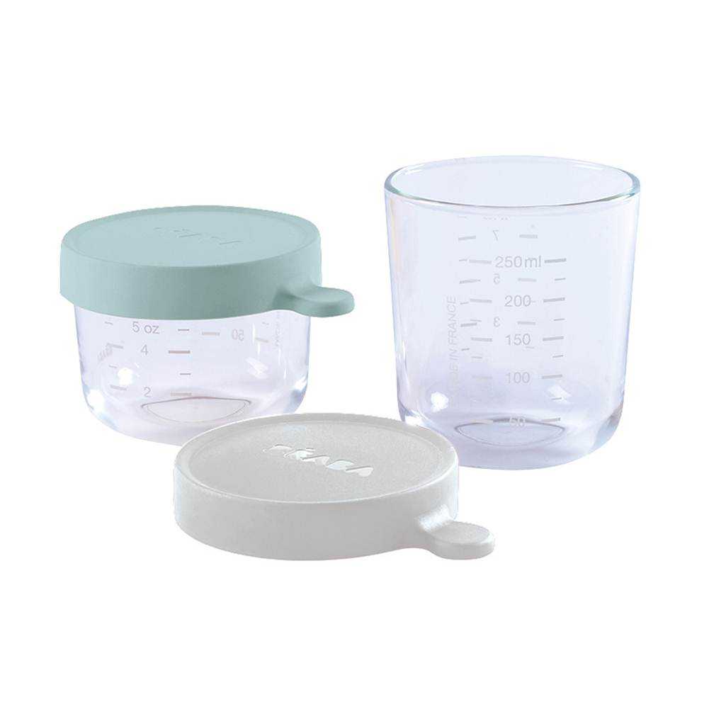BEABA ชุดกระปุกแก้ว Set of 2 conservation Jars in Glass AIRY GREEN / LIGHT GREY