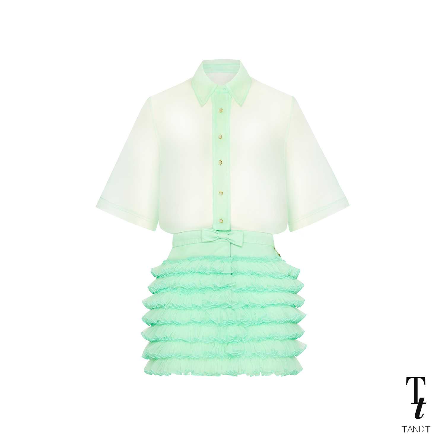 TandT - MADDIE JUMPSUIT - FRONT BUTTON CLOSURE DOUBLE RUFFLE TULLE JUMPSUIT