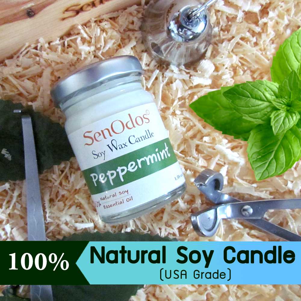 เทียนหอม อโรม่า เทียนหอมสปา Peppermint Scented Soy Candle Aroma 45 g -  กลิ่นเปปเปอร์มินต์แท้