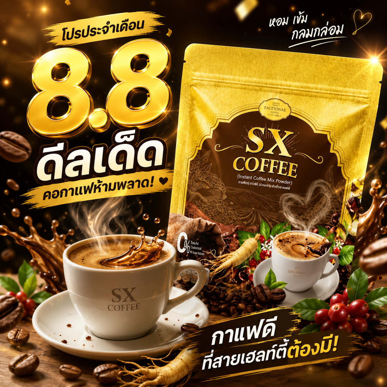 SX Coffee (กาแฟแม่ฝ้าย) ดื่มได้ทุกวันแบบไม่ต้องกังวลเรื่องน้ำตาล