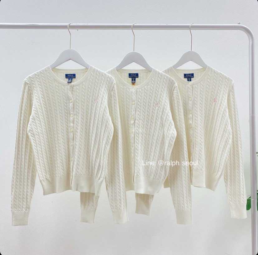 Ralph Lauren Mini-Cable Cotton Cardigan ( Cream/Pink )