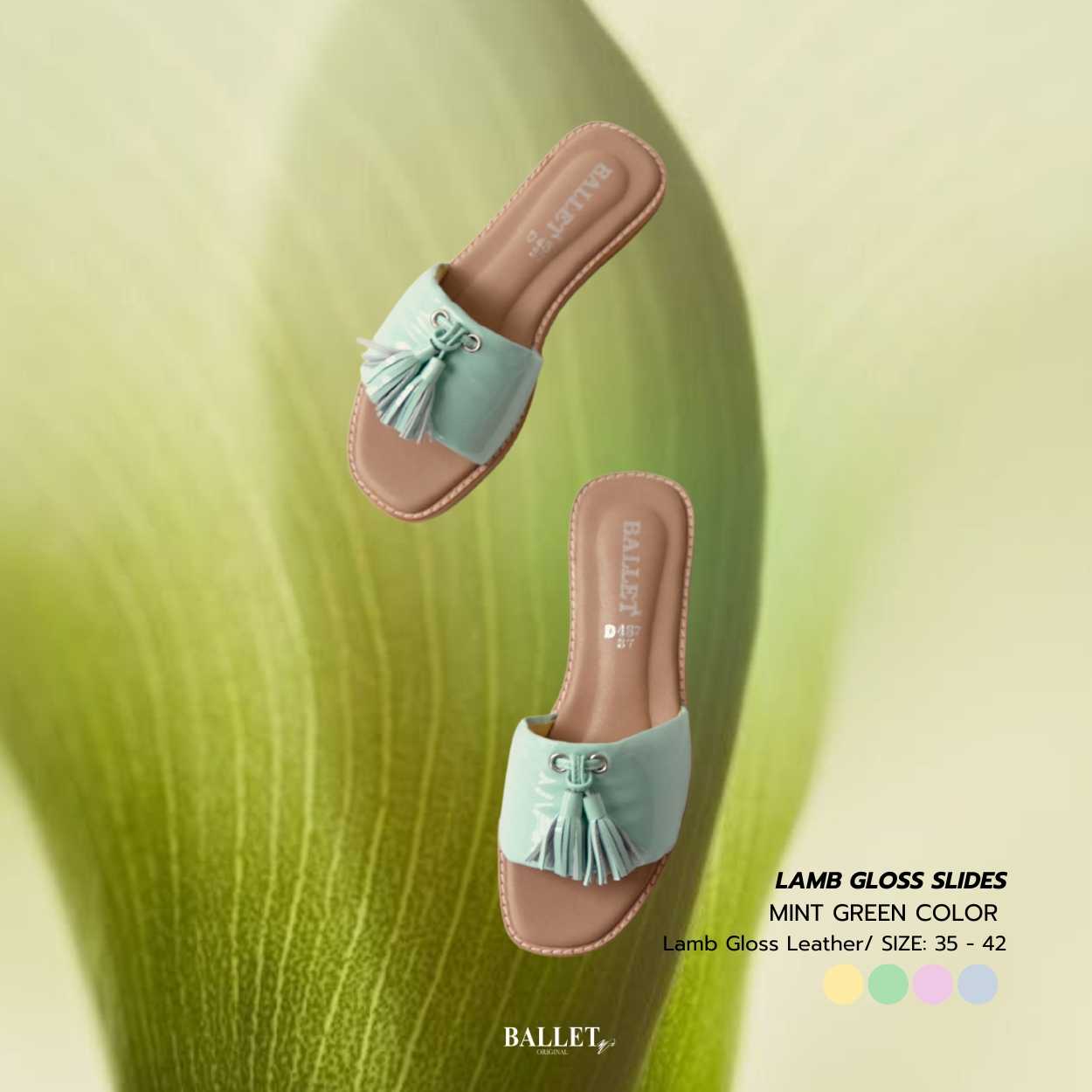 D437 - รองเท้าแตะหนังแกะแก้ว Mint Green🍐