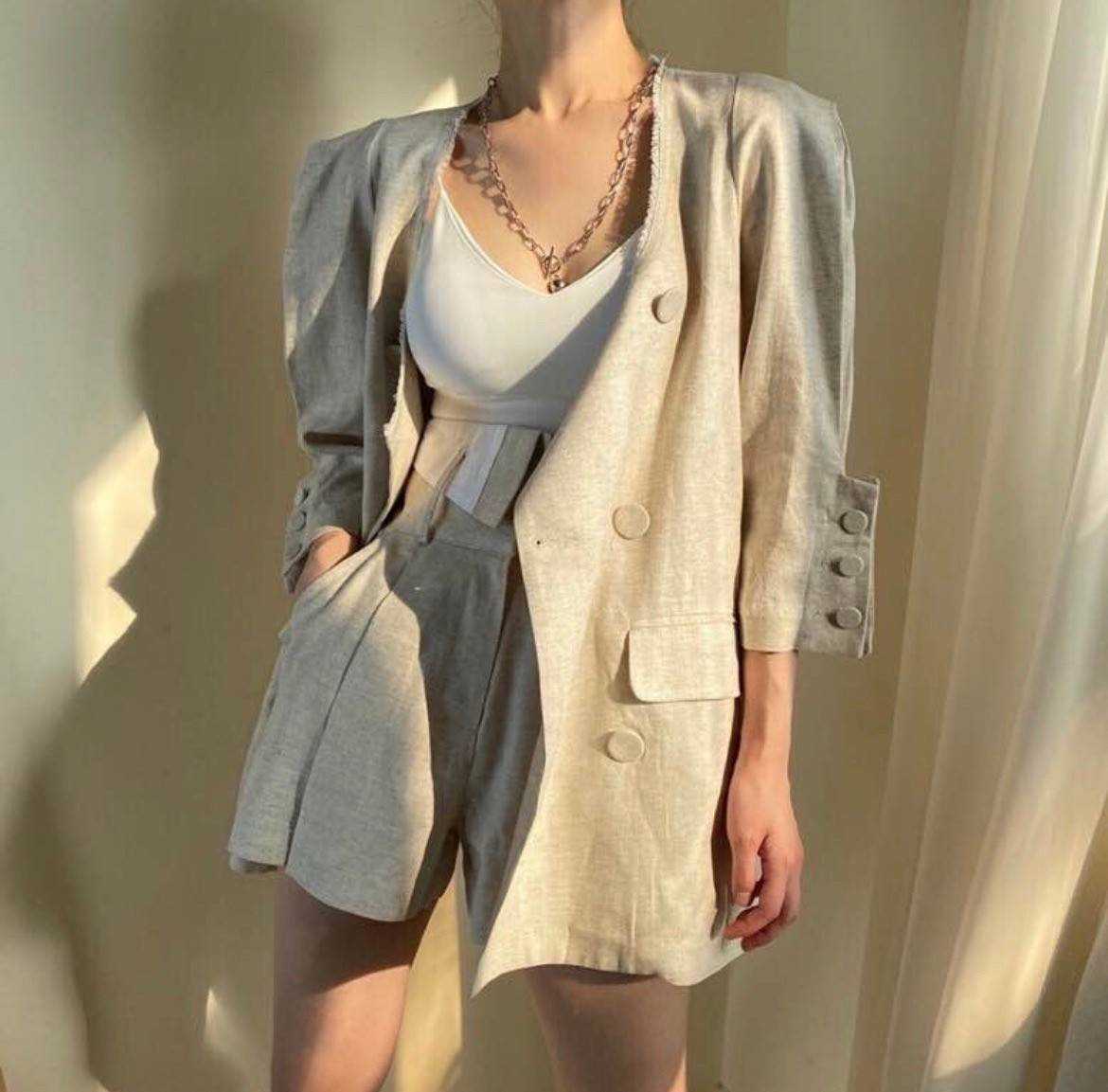( SALE ) SET LINEN BLAZER & HIGH WAISTED SHORTS 