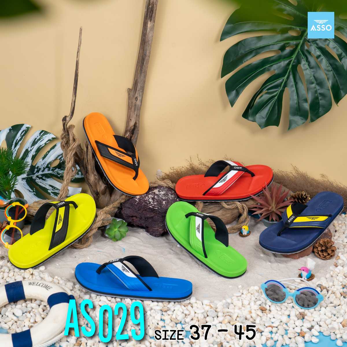 รองเท้าแตะ แบบหูคีบ พื้นยางพารา  ASSO รุ่น AS029