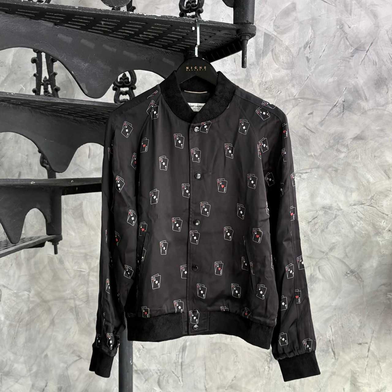 SAINT LAURENT CARD PRINT BOMBER JACKET