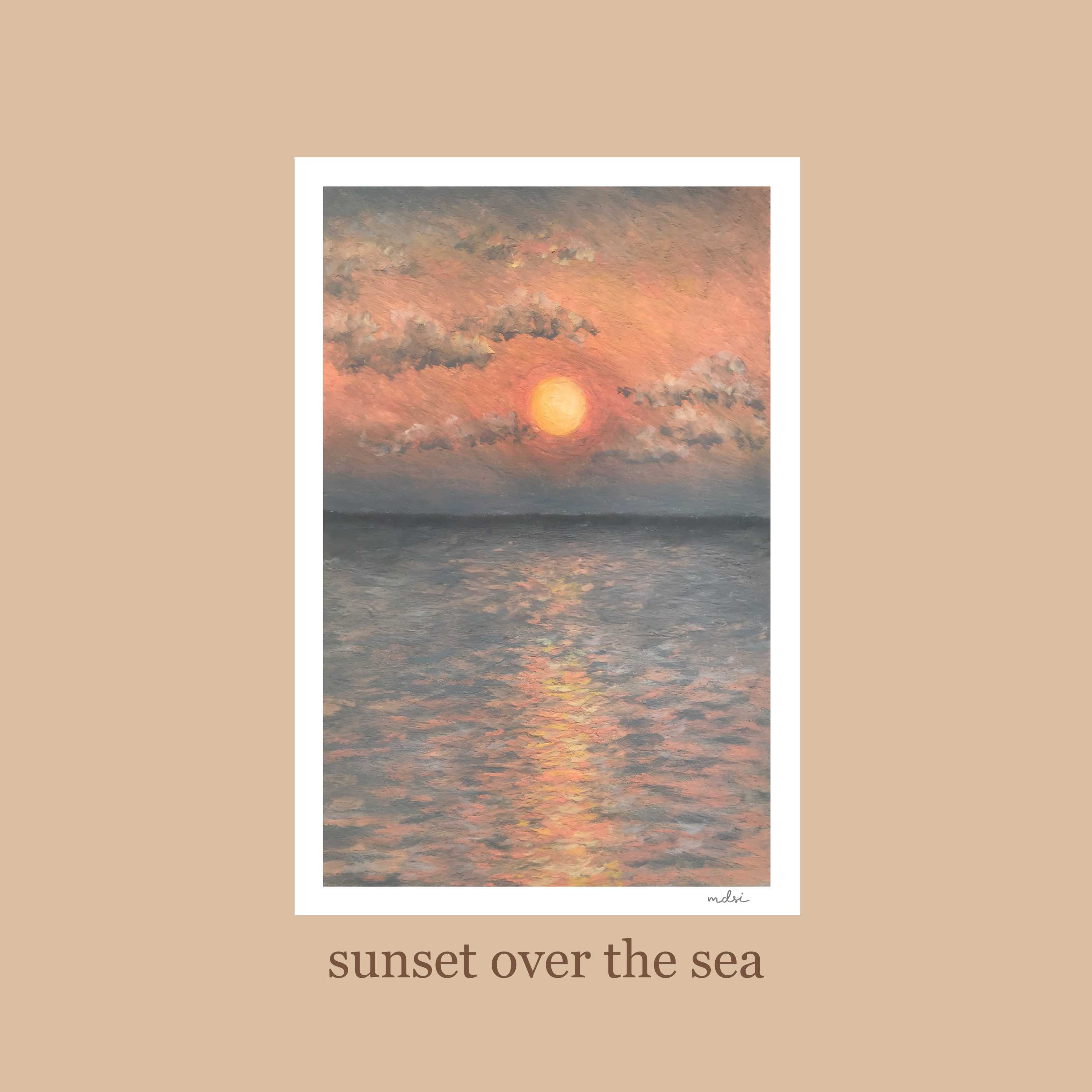 sunset over the sea postcard