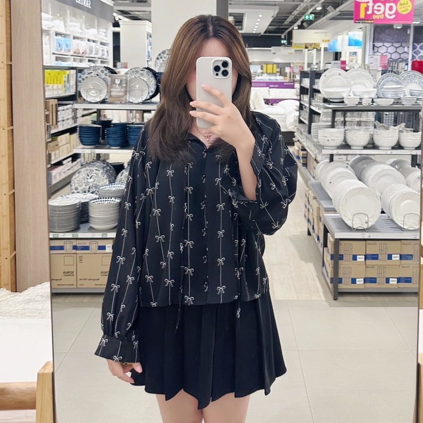 เสื้อแขนยาว ผ้าพริ้ว พิมพ์ลายโบว์