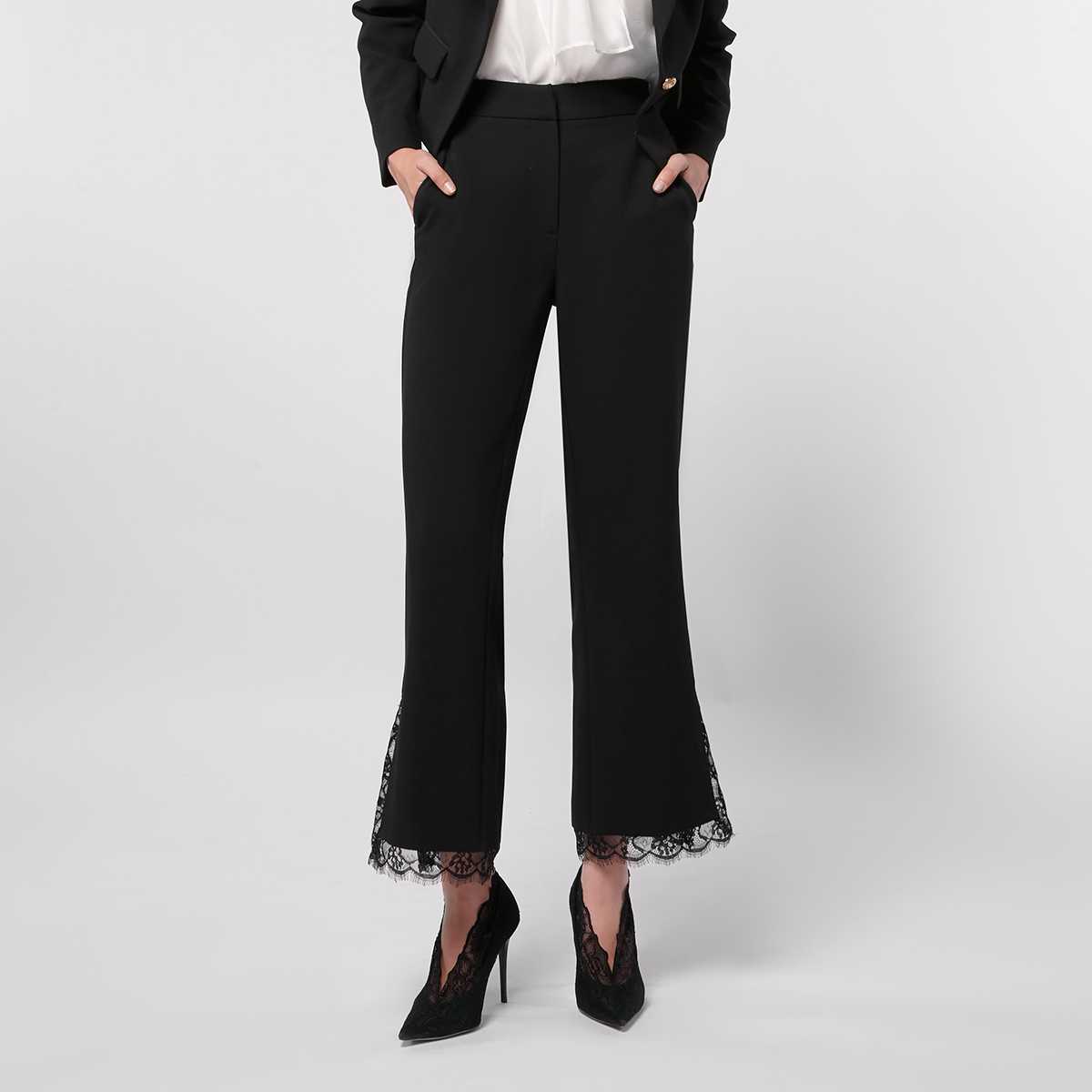 กางเกงทรงแฟลร์แต่งลูกไม้ | Fit and Flare Trousers with Lace Trim Detail | 06248