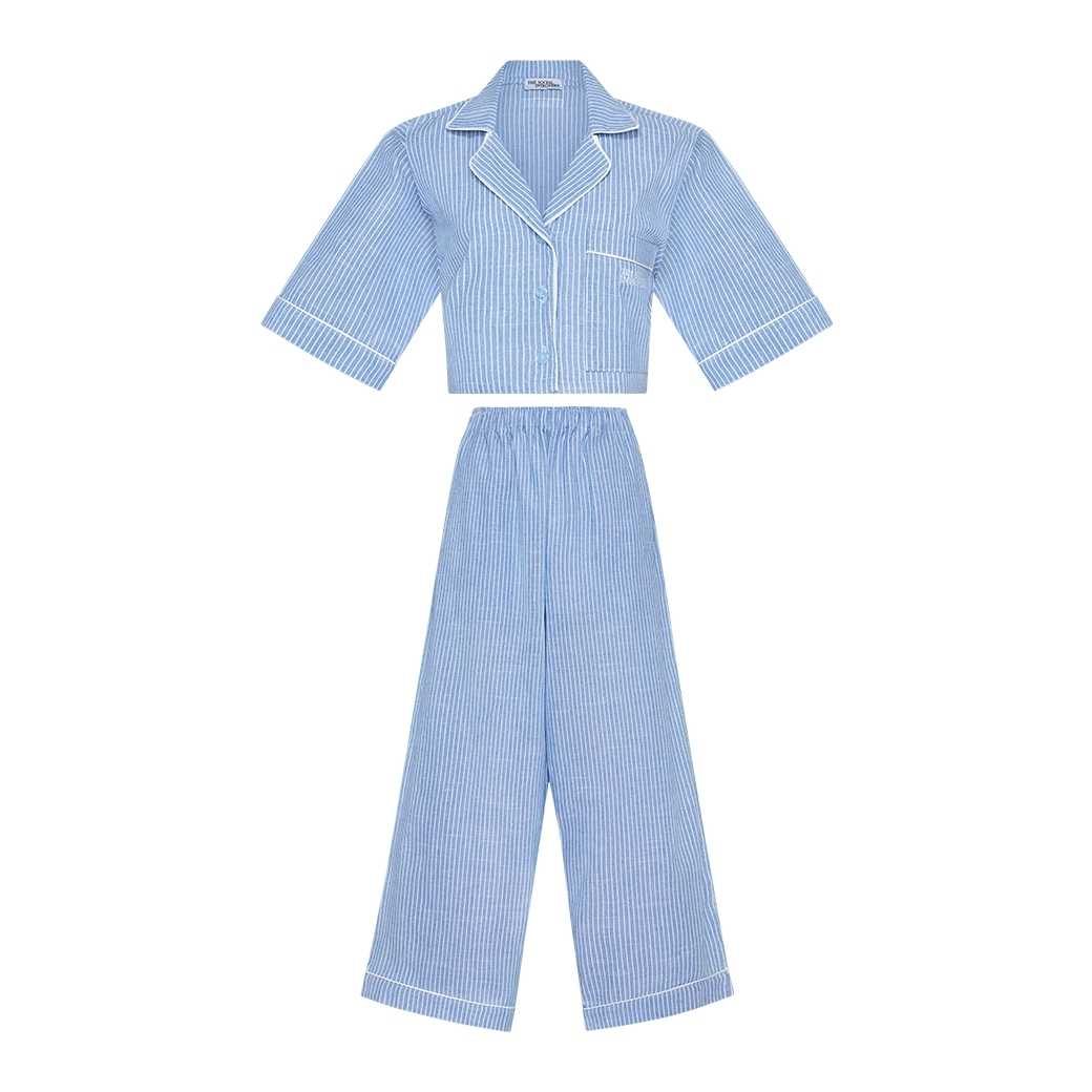 ELOISE CROP SHIRT AND PANTS SET - BLUE