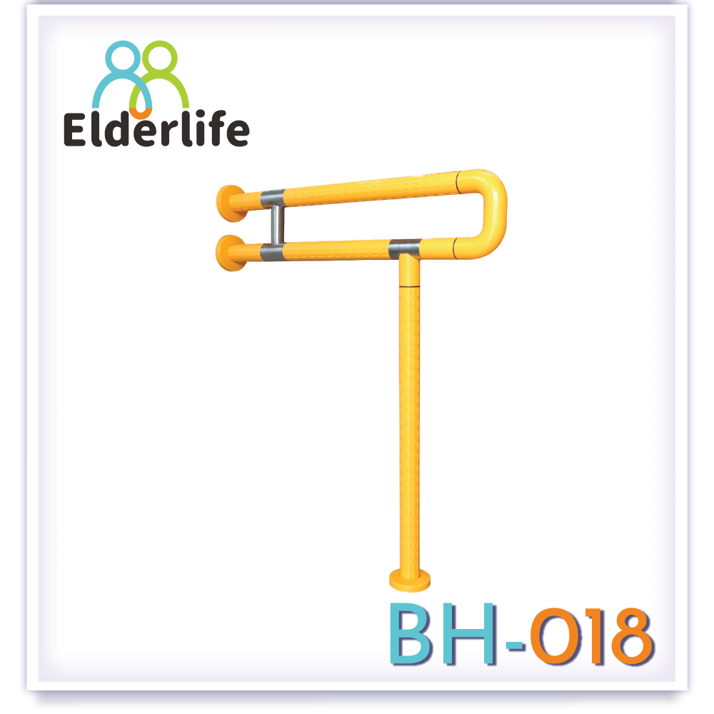 ราวจับผู้สูงอายุ Elderlife กันลื่น สแตนเลส รูปทรงตัว P รุ่น BH-018 สีส้ม