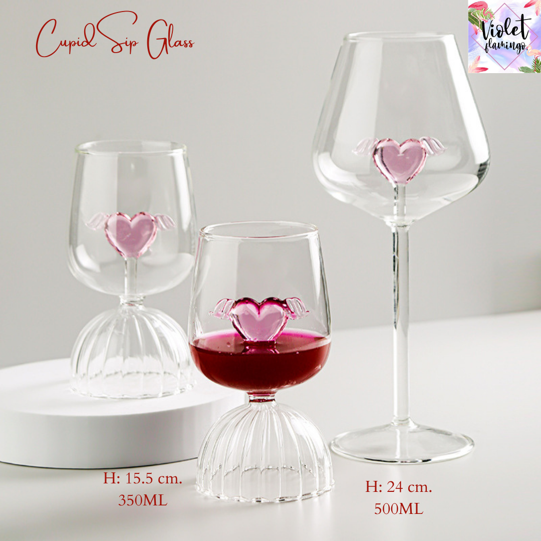 Cupid Sip Wine Glass แก้วไวน์ แก้วน้ำใส มีหัวใจคิวปิดอยู่ในแก้ว