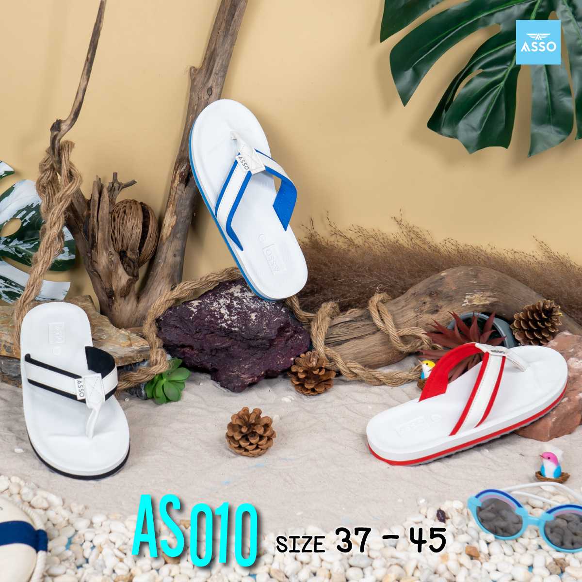 รองเท้าแตะ แบบหูคีบ พื้นยางพารา  ASSO รุ่น AS010