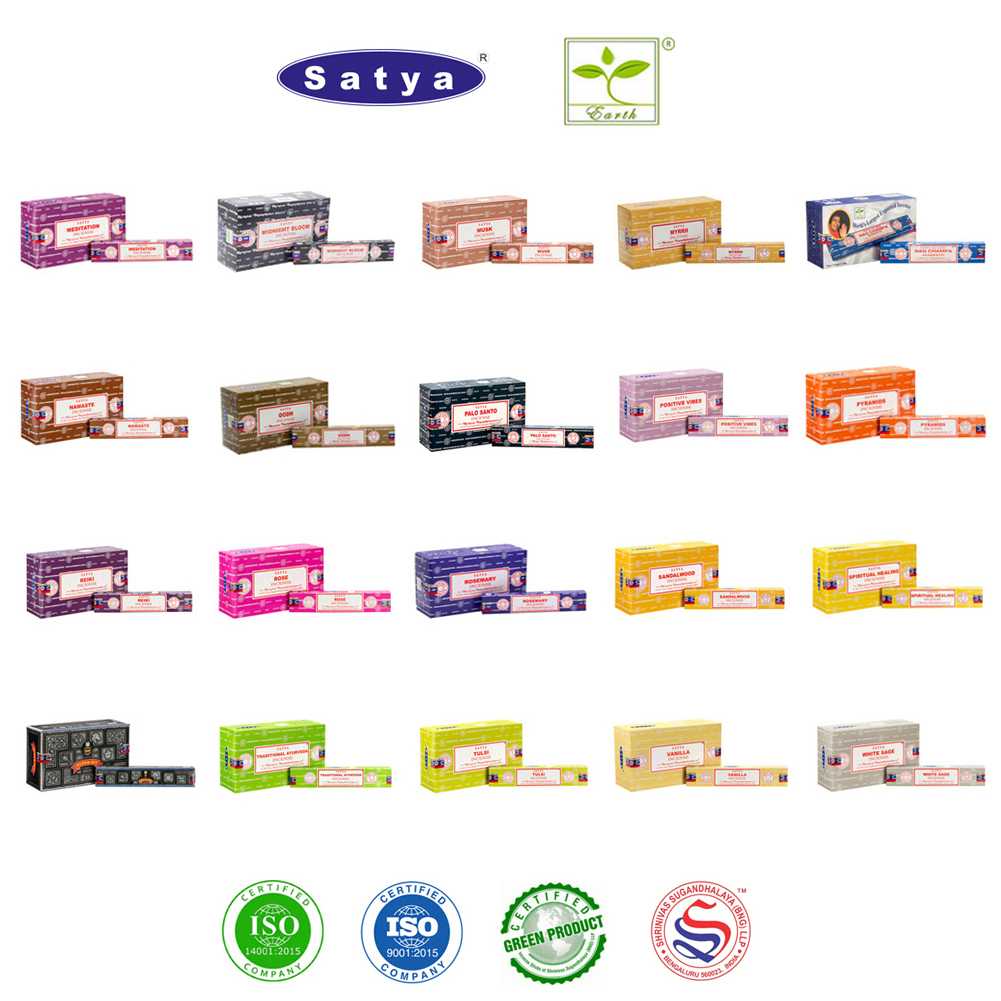 Satya ธูปอินเดีย เกรดพรีเมียม 19 กลิ่น ธูป Organic ขายดีที่สุดในโลก แบบกล่องใหญ่  แพ็คเล็ก Super Hit