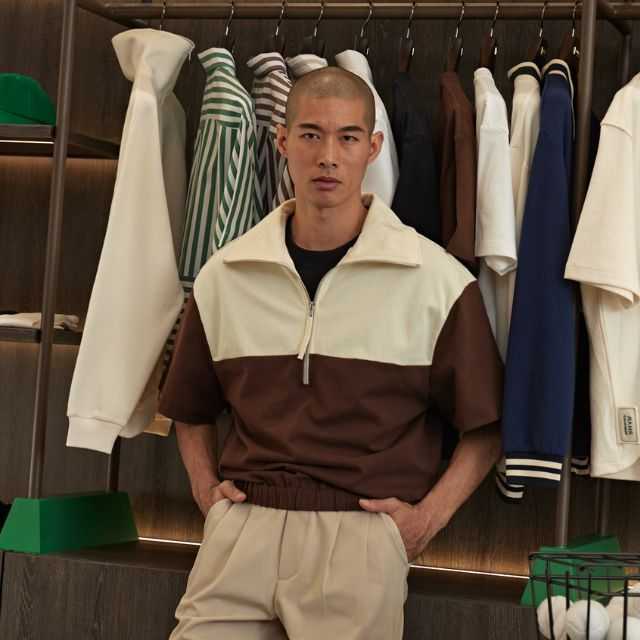 Brown Two-tone Half-Zip Polo