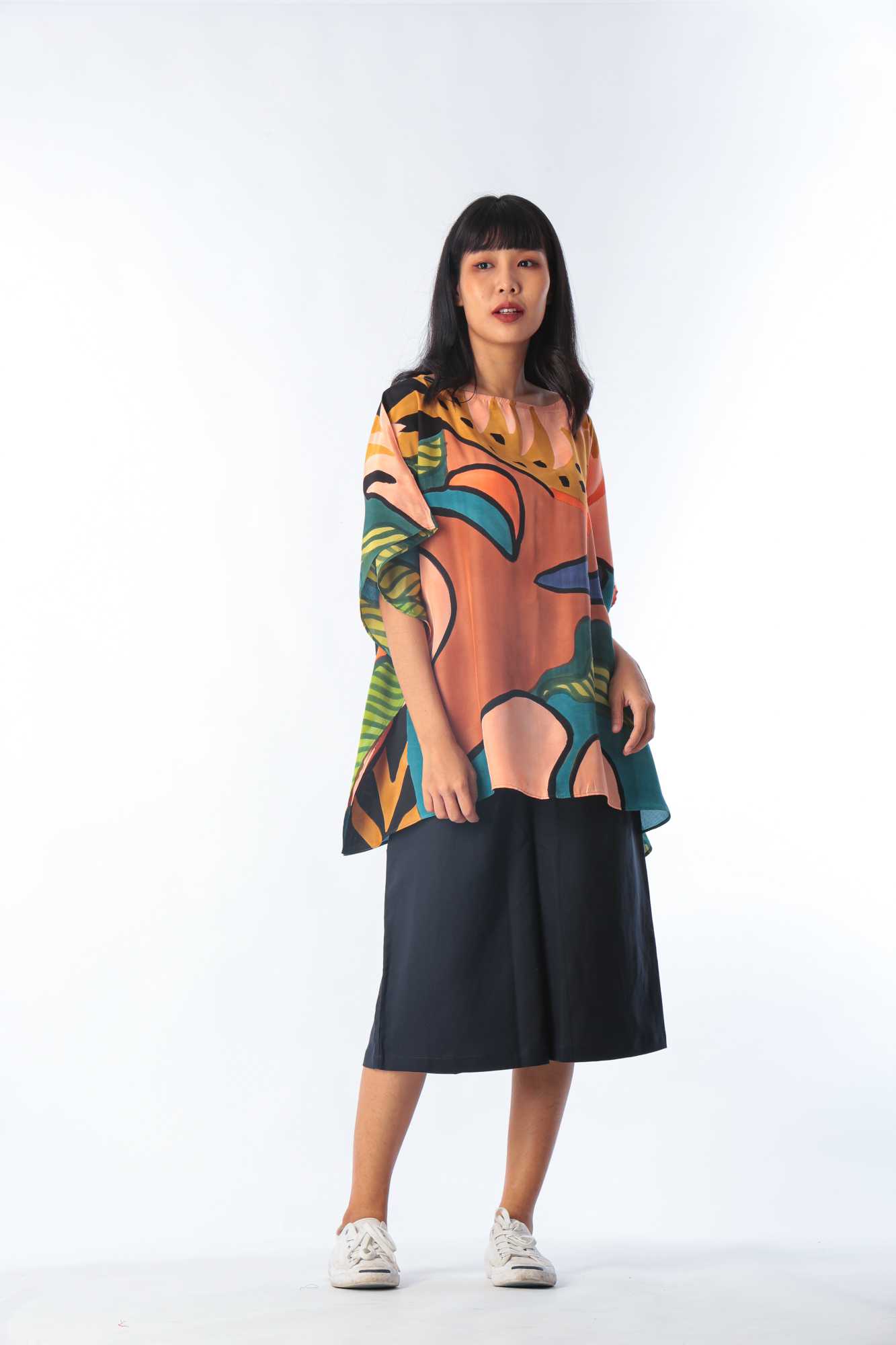 (Pre-order) Poncho Cotton Rayon Blouse Hand paint For Summer Beach Vacation normal Size
