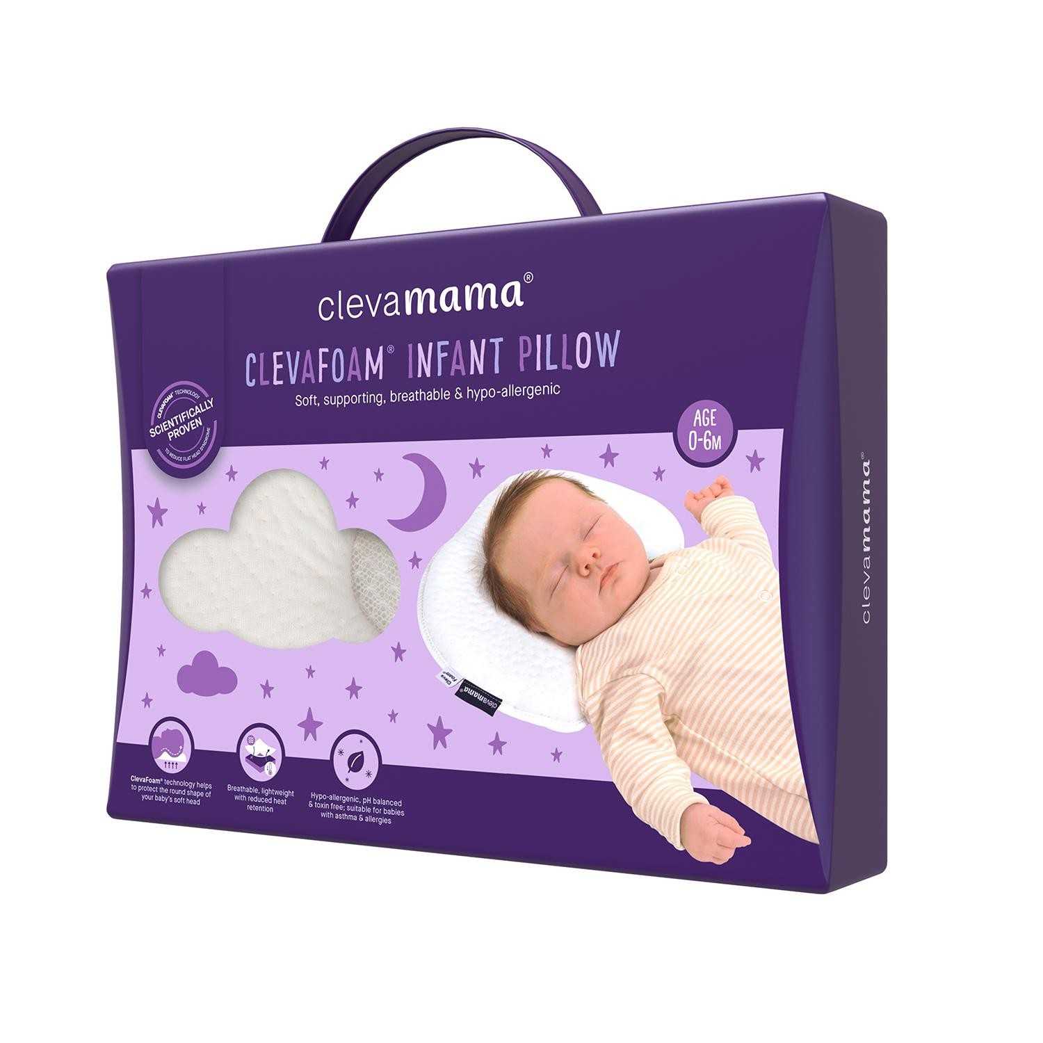 Clevamama  ClevaFoam Infant Pillow - หมอนป้องกันศีรษะแบน  สำหรับทารก 0-6 เดือน