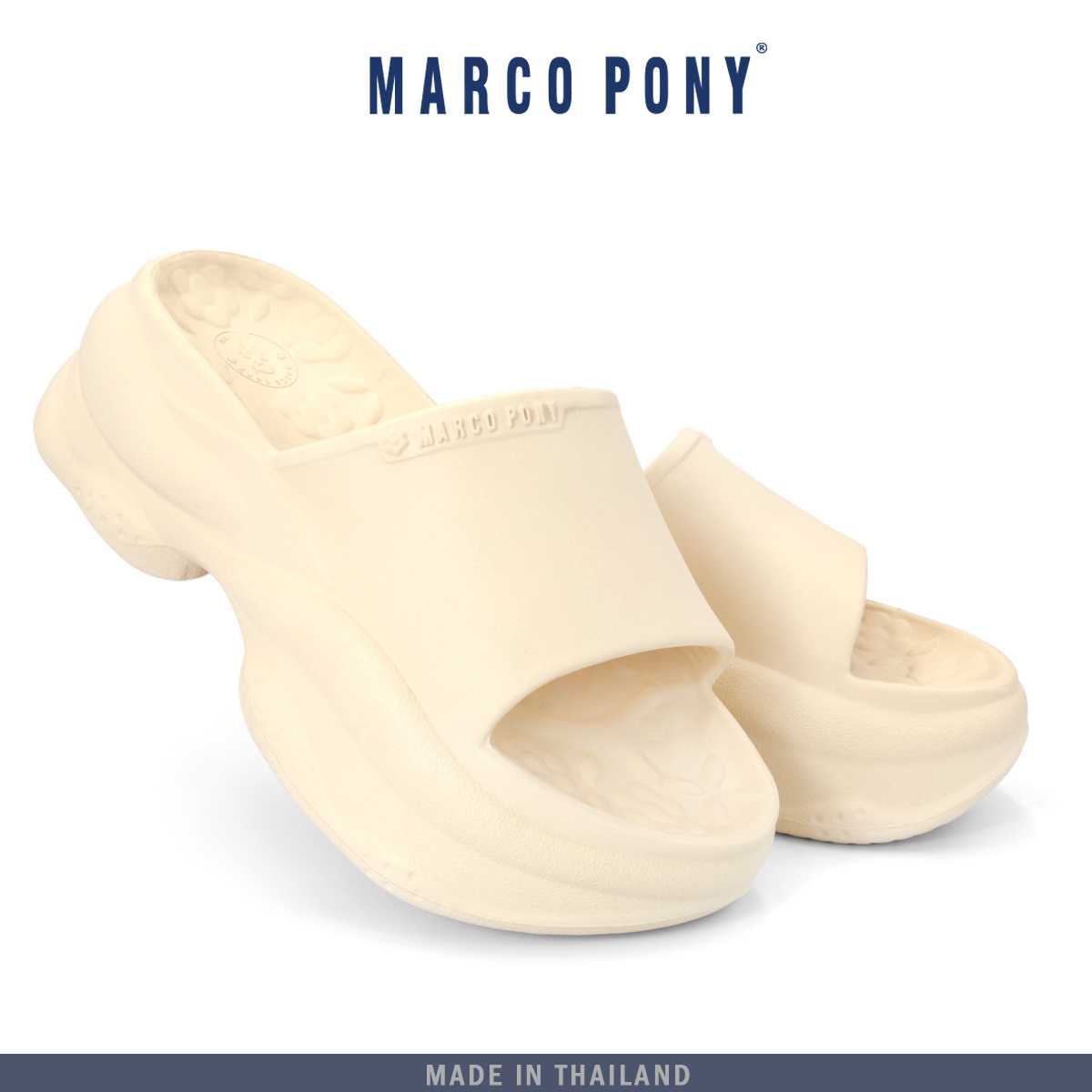Marco Pony รุ่น MH9024 รองเท้าเเฟชั่น ใส่สบายสำหรับผู้หญิง เสริมส้น 7 CM. พื้นลายดอกไม้ Size 36-41
