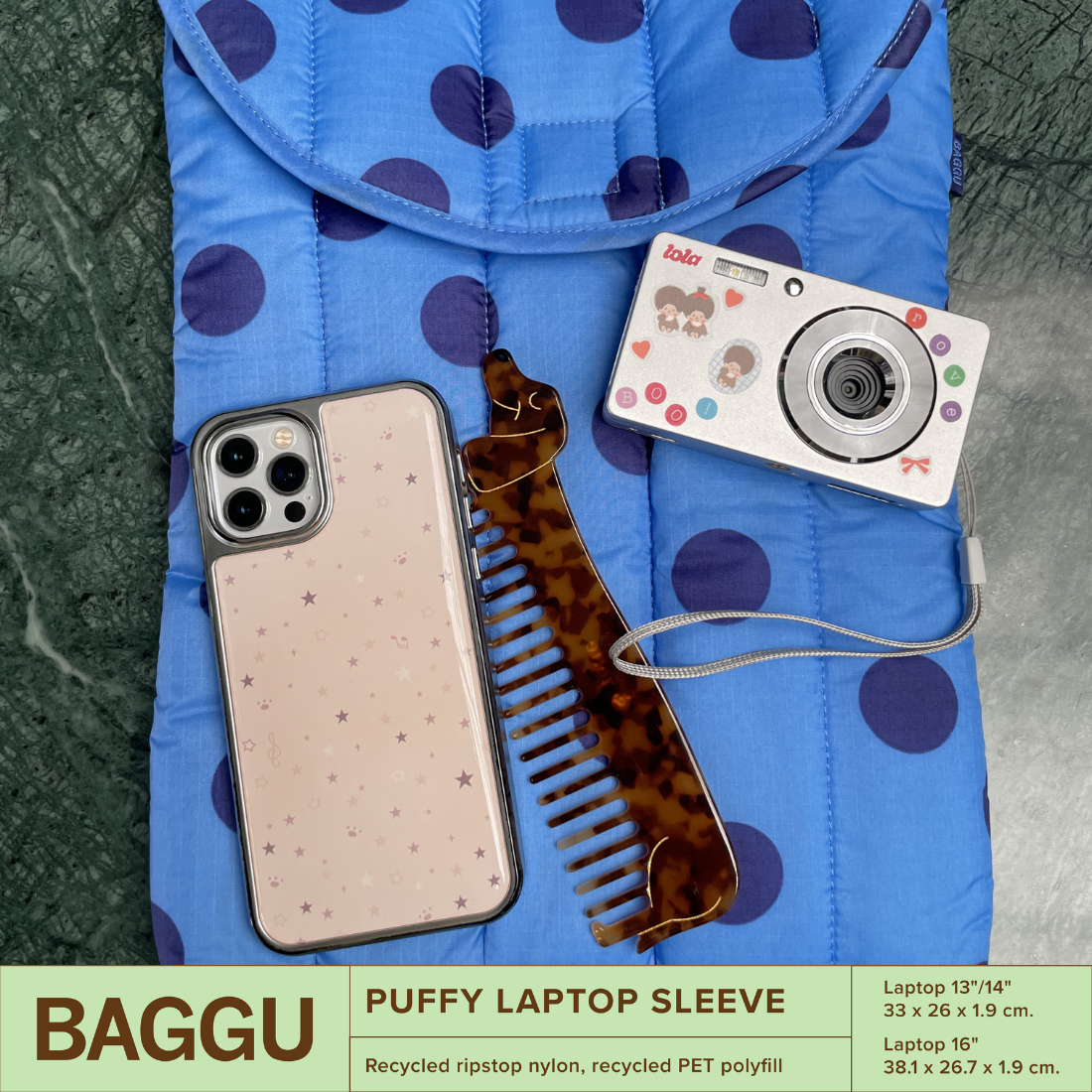 BAGGU Puffy Laptop Sleeve 13/14- 16 (Blue Polka Dot)