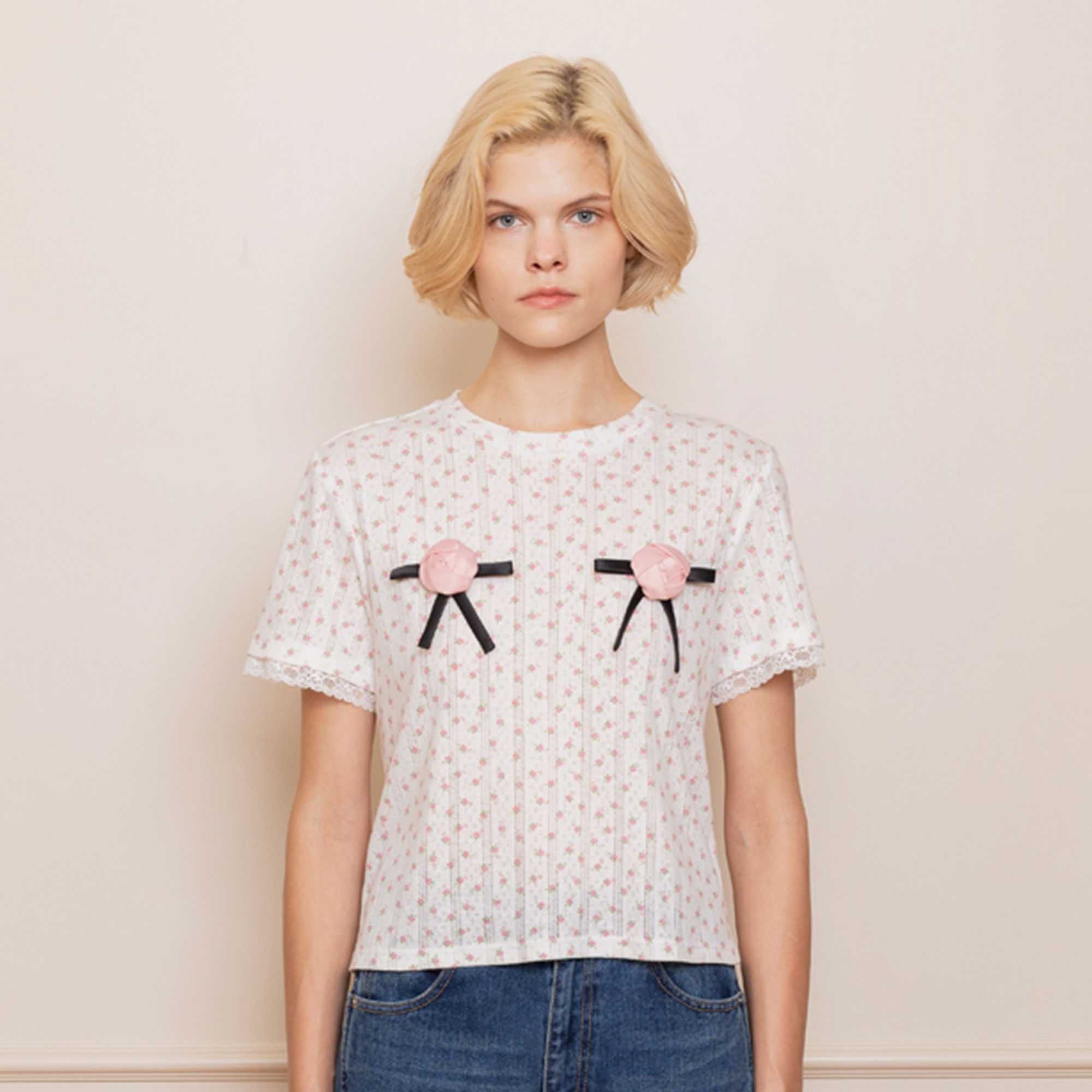Blush Rosette Bow Tee