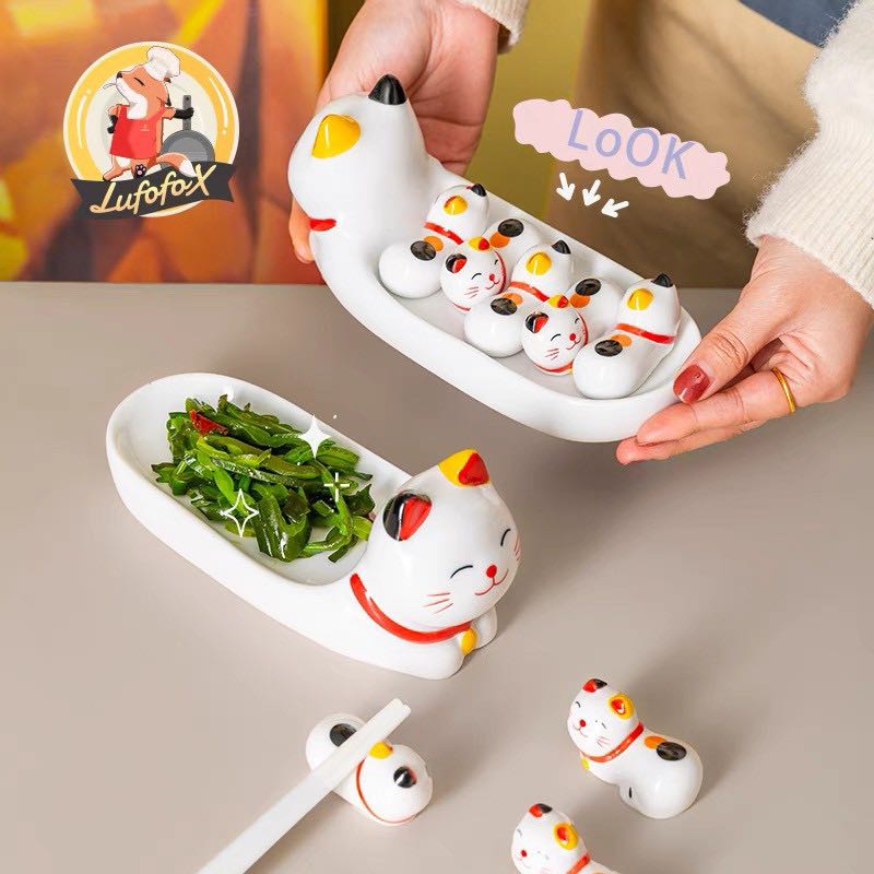 พร้อมส่ง🌷 ที่วางตะเกียบ น้องแมว มาเป็นขบวนเลยค่า เซรามิคน่ารักๆ ตกแต่งบนโต๊ะอาหาร
