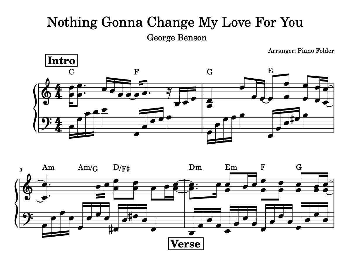 โน้ตเพลง Nothing gonna change my love for you - Piano Collection (Lv4)