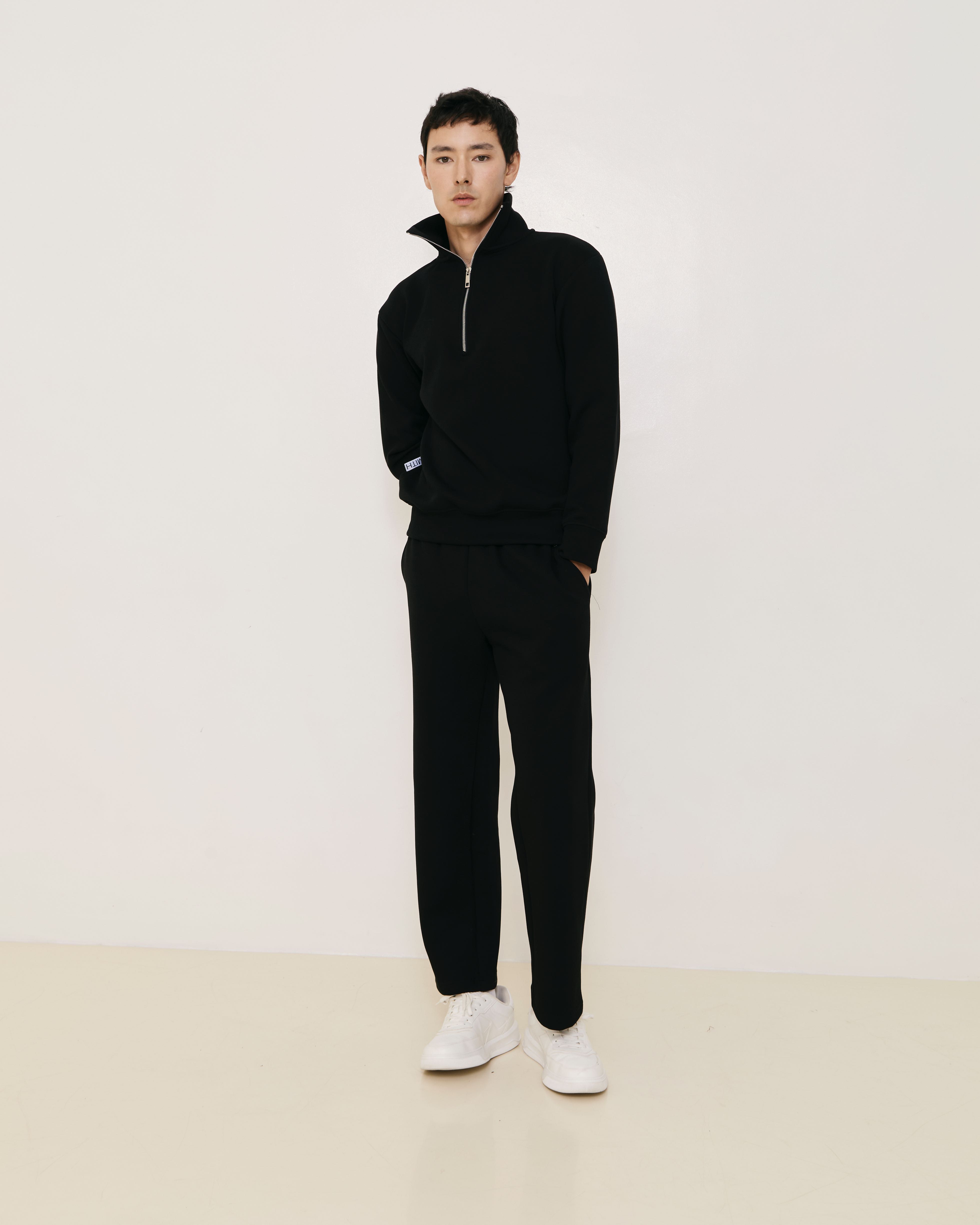 Black Cotton Wide-Leg Pants