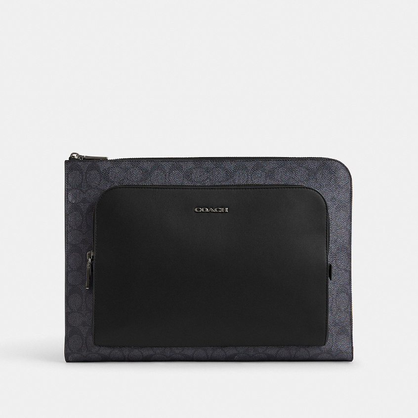 Coach CW363 Ethan Portfolio In Signature Canvas (QBMI5) กระเป๋าถือผู้ชาย สี Qb/Charcoal/Black